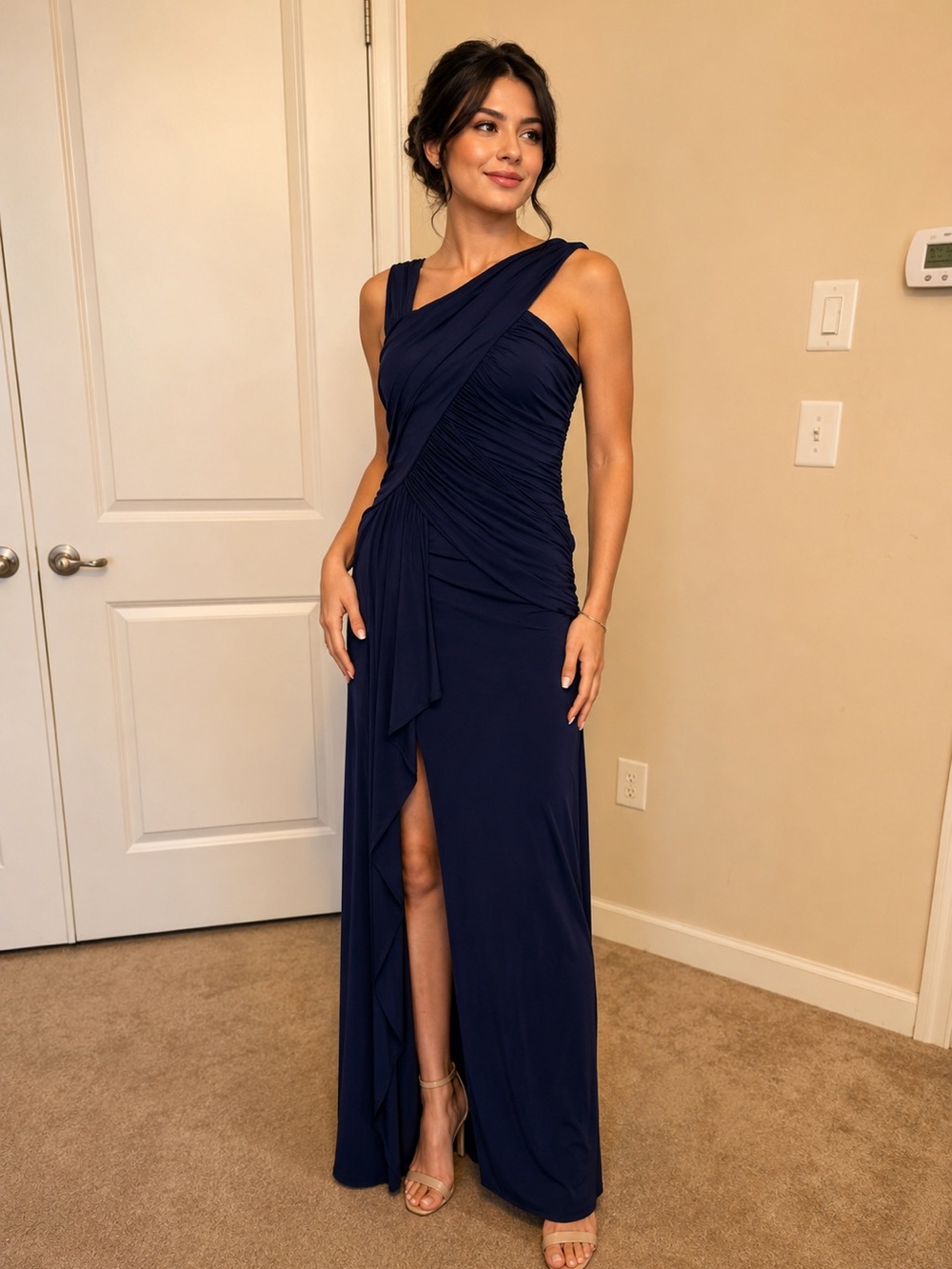BCBGMaxAzria One Shoulder Navy Dress
